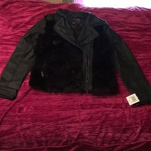 Faux leather jacket with fur front! NWT